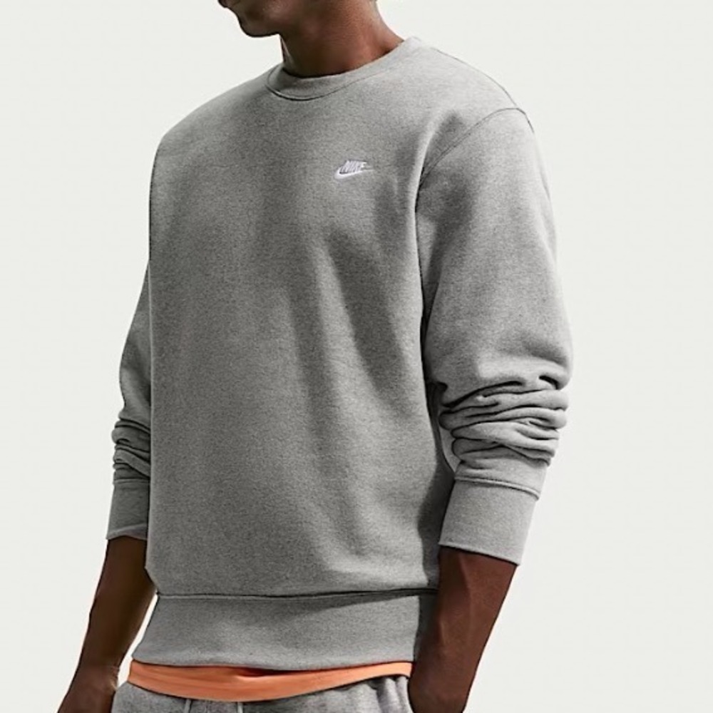 Nike Mens Club Fleece Crewneck Sweatshirt Grey BV2662-063 Size M